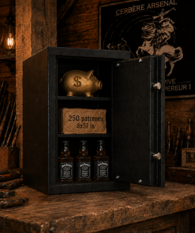 petit coffre + 2 étagères ouvert Coffre-fort Fortify armes de poing + 2 étagères
